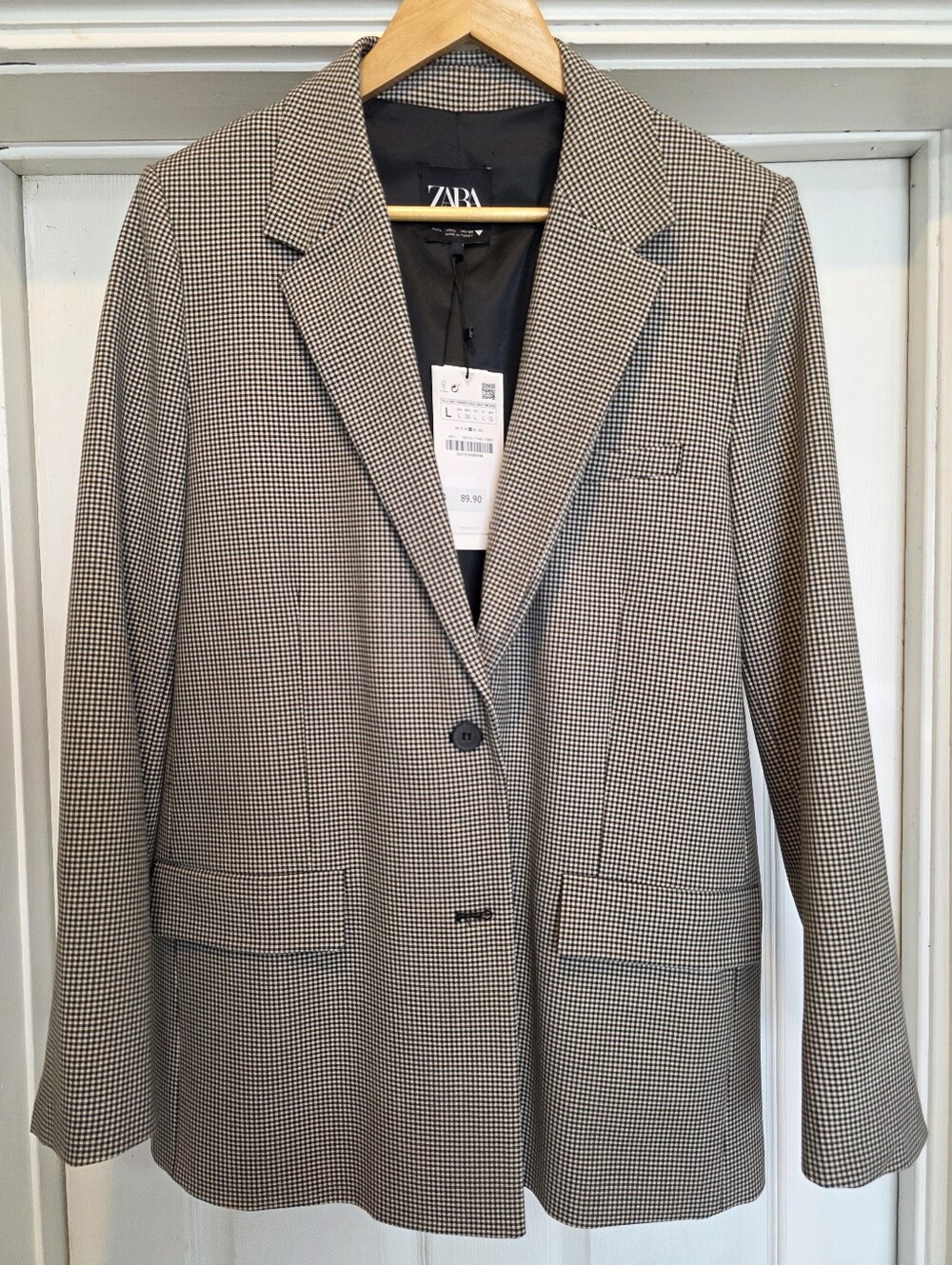 NWT ZARA Black, Brown & Cream Houndstooth Blazer Large